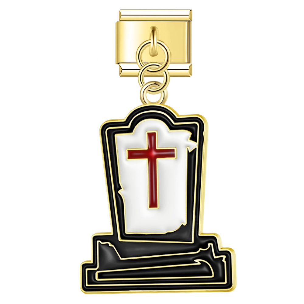 Pendentif Pierre Tombale Noire et Croix Rouge | Lymette